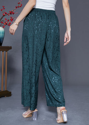 Blackish Green Silk Straight Pants High Waist Tassel Summer Blackish Green Silk Straight Pants High Waist Tassel Summer