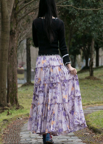 Bohemian Purple Wrinkled Print Patchwork Cotton Skirts Summer Bohemian Purple Wrinkled Print Patchwork Cotton Skirts Summer