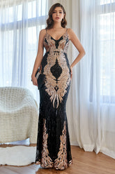 and Gold Sequins Mermaid Prom Dress
