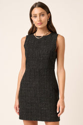 Tweed Sleeveless Black Mini Dress