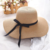 Women Summer Casual Solid Straw Hat With Bow-knot