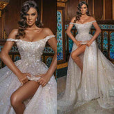 Bmbridal Off-the-Shoulder Wedding Dress Beadings With Split Overskirt