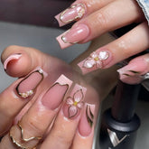 3D French Pink Medium Long NailsCarefully designed pure handmade press-on gel nails