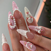 Pink Cake Cream Edged NailsCarefully designed pure handmade press-on gel nails
