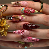 Hot SaleFashionable Hot Selling Pink Flower French Long Pointed Almond NailsHandmade Artificial Gel Nail Press-On Nails