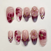 Pink Purple Five Petal Flower NailCarefully designed pure handmade press-on gel nails