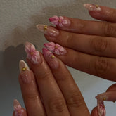 Pink Gold Bead Fashion NailsCarefully designed pure handmade press-on gel nails