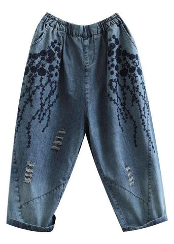Boho Blue Embroideried Summer Denim Pants Boho Blue Embroideried Summer Denim Pants