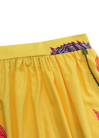Bohemian Yellow High Waist Pockets Floral Print Cotton A Line Skirt Summer Bohemian Yellow High Waist Pockets Floral Print Cotton A Line Skirt Summer