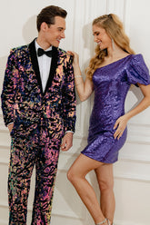 Purple Sequins Mens Two-Piece Suit Shawl Lapel One Button Tuxedo