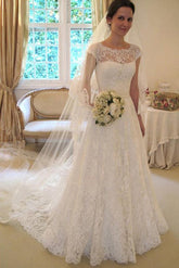 Affordable Cap Sleeve Lace A Line Wedding Dresses, Long Wedding Gowns, Bridal Dress