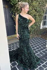 Green Sequins Mermaid Long Prom Dress