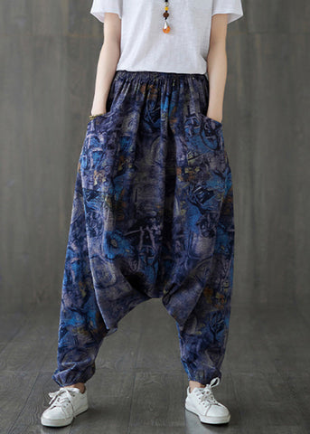 Blue Elastic Waist Loose Lantern Pants Summer Blue Elastic Waist Loose Lantern Pants Summer
