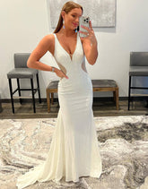 Tonya White Mermaid Beaded Prom Dress