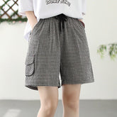 Women Summer Loose Plaid Cotton Loose Shorts