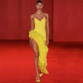 Women Spaghetti Strap Bandage Dress 2023 New Sexy Pacthwork Clothes Club Party Celebrity Elegant Dresses