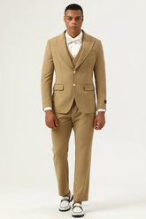 3 Piece Brown Single Breasted Peak Lapel Men's Prom Suits