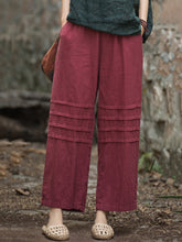 Women Vintage Solid Summer Straight Ramie Pants