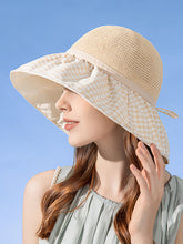 Summer Casual Straw Spliced Plaid Drawstring Hat