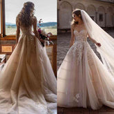 Bmbridal Champagne Sweetheart Wedding Dress Tulle With Lace Appliques