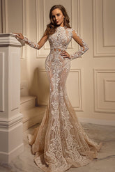 BMbridal Long Sleeves Lace Wedding Dress Mermaid Long