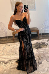 Mermaid Strapless Lace Prom Dress with Slit