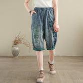 Women Summer Casual Minimalist Patchwork Denim Shorts