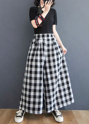 Big Plaid Pockets Patchwork Cotton Straight Pants Wrinkled Summer Big Plaid Pockets Patchwork Cotton Straight Pants Wrinkled Summer