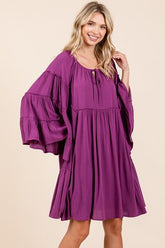 Frill Tie Neck Bell Sleeve Resort Dress