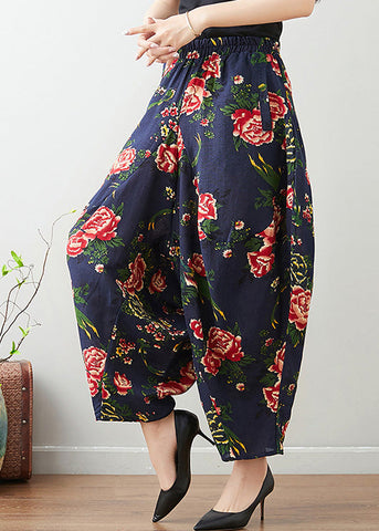 Blue Elastic Waist Lantern Pants Summer Blue Elastic Waist Lantern Pants Summer