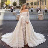 BMbridal Long Sleeves Off-the-Shoulder Wedding Dress Mermaid With Overskirt