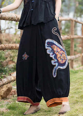 Black Elastic Waist Cozy Linen Crop Pants Summer Black Elastic Waist Cozy Linen Crop Pants Summer