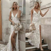 Bmbridal V-Neck Sleeveless Wedding Dress Mermaid Lace With Split