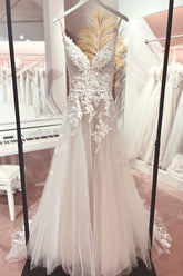 Bmbridal Champagne V-Neck Wedding Dress Sleeveless With Appliques