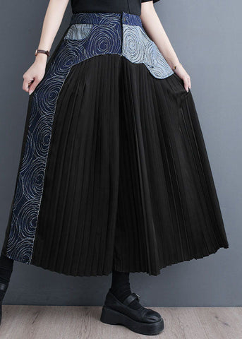 Bohemian Blue Pockets Wrinkled Denim Patchwork Cotton Wide Leg Pants Skirt Summer Bohemian Blue Pockets Wrinkled Denim Patchwork Cotton Wide Leg Pants Skirt Summer