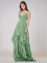 Classy Plain V Neck A-line Chiffon Bridesmaid Dress With Ruffle