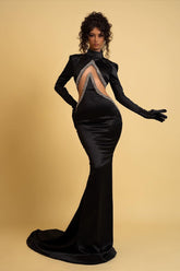 Bmbridal Long Sleeves High Neck Evening Dress Mermaid With Beads