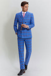 Blue Plaid Men's 3 Piece Tuxedo Suits