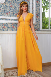 Yellow Maxi Boho Bridesmaid Dress