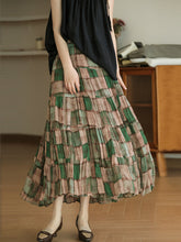 Women Bohemian Pleat Spliced Colorblock Layered Skirt