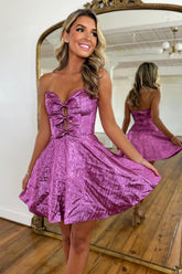 Purple Sweetheart A-Line Short Homecoming Dress with Bow
