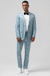 Light Blue Notched Lapel One Button 2 Pieces Men's Suits