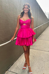 Chic Fuchsia Sweetheart Pleated A-Line Tiered Short Homecoming Dress