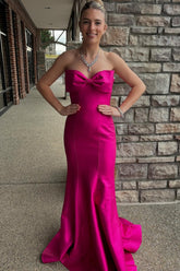Fuchsia Sweetheart Satin Mermaid Long Prom Dress with Bow