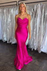 Chic Fuchsia Sweetheart Satin Mermaid Long Prom Dress
