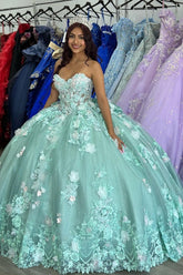 Sage Green Sweetheart Tulle Ball Gown Quinceanera Dress with Appliques