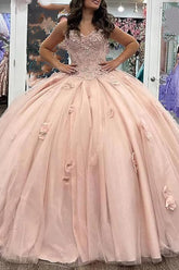 Pink Sweetheart Ball Gown Tulle Corset Applique Quinceanera Dress