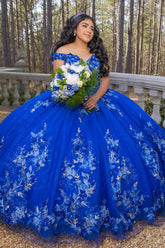 Royal Blue Off the Shoulder Princess Quinceanera Dress with Appliques