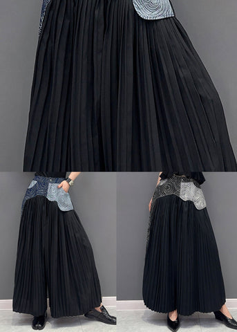 Black Pockets Patchwork Cotton Pants Skirt Wrinkled Summer Black Pockets Patchwork Cotton Pants Skirt Wrinkled Summer