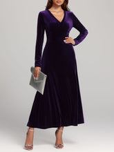 V-Neck Long Sleeve Velvet Midi Dress